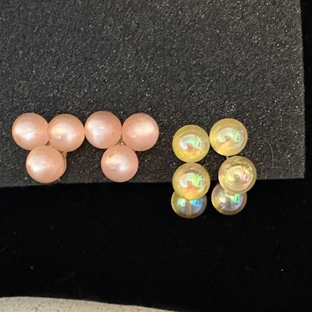 Vintage earrings Sterling pink moon glow & Soap Bubble Bead screw back earrings